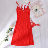 Red Mesh See-Through Nightgown with Panties Sexy Lingerie Set