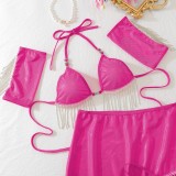 Sexy Lingerie See Through Halter Neck Tassel Chain Bra Pantie Bodycon Skirt Set