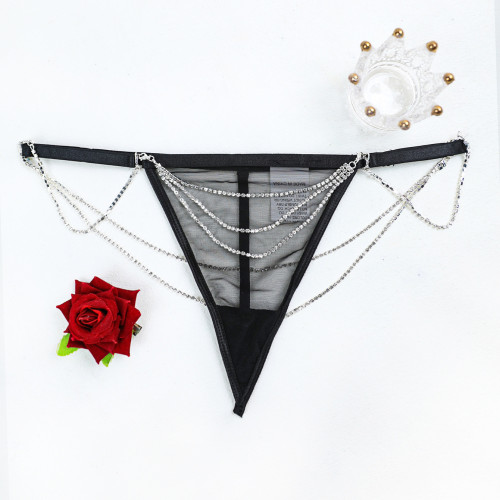 Black Mesh Thong with Chain Sexy See-Through Underwear