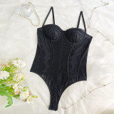 Sexy Lace Patchwork Bodysuit Underwired See-Through Lingerie