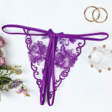 Erotic Lingerie Lace Thong Purple Sheer Open-Crotch Underwear