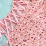 Pink Sequin Lace-up Shaping Hollow Sexy Bodysuit Sexy Lingerie