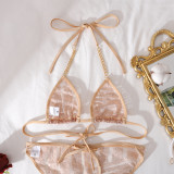 Sequin Halter Metal Chain Push-Up Shaping Lingerie Set