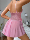 Sexy Lingerie Pink See Through Lace Cami Nightdress