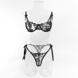 Sexy Embroidered Floral See Through Bra Lingerie Set