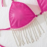 Sexy Lingerie See Through Halter Neck Tassel Chain Bra Pantie Bodycon Skirt Set