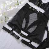 Black See-Through Mesh Sexy Cut-Out Lingerie Five-Piece Set