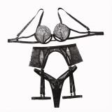 Sexy Black See-Through Lace Mesh Sexy Garter Lingerie Set