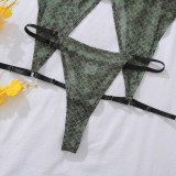 Snake Print Green Three-Piece Lingerie Set