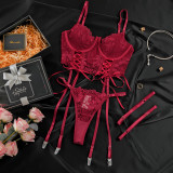 Sexy Lace-up Garter Three Piece Lingerie