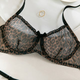 Sexy Underwired Leopard See Through Bra Thong Two Piece Lingerie