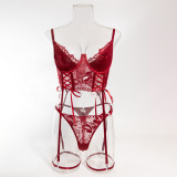 Sexy Lace-up Garter Three Piece Lingerie
