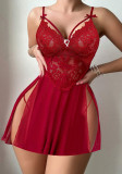 Sexy Lace Mesh Lace-up Strap Slit Nightdress Sexy Lingerie