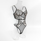 Sexy See-Through Embroidered Patchwork Push-Up Bodysuit Teddy Lingerie for Women