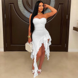 Sexy Solid Ruffles Irregular Strapless Party Dress