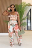 Printed Tie Shoulder Crop Top and Pants Casual Holiday Two Piece Set