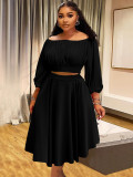Plus Size Two Piece Set Off Shoulder Crop Top and Skirt