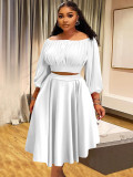 Plus Size Two Piece Set Off Shoulder Crop Top and Skirt