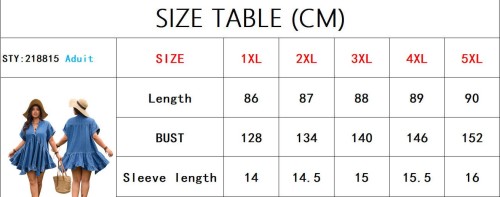 Women Denim V-Neck Loose Short Sleeve Ruffle Casual Dress