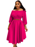 Plus Size Two Piece Set Off Shoulder Crop Top and Skirt