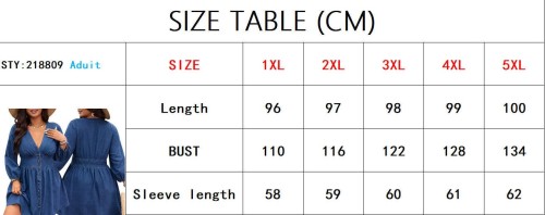 Women Denim V-Neck Long Sleeve Slim Waist Casual Dress