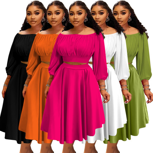 Plus Size Two Piece Set Off Shoulder Crop Top and Skirt