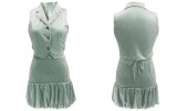 Striped Two Piece Skirt Set Sleeveless Blazer and Bubble Skirt Set