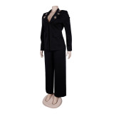 Fashion Blazer and Wide Leg Pants Two Piece Suit