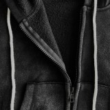 Fashionable Women Washed Zipper Hooded Fleece Jacket and Yoga Pants Sports Casual Two-piece Set