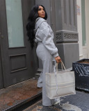 Fashionable Cut Out Zipper Hoodies and Wide Leg Pants Two Piece Set