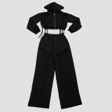 Fashionable Cut Out Zipper Hoodies and Wide Leg Pants Two Piece Set