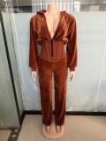 Zipper Deep-V Neck Hooded Long Sleeve Slim Waist Wide Leg Jumpsuit