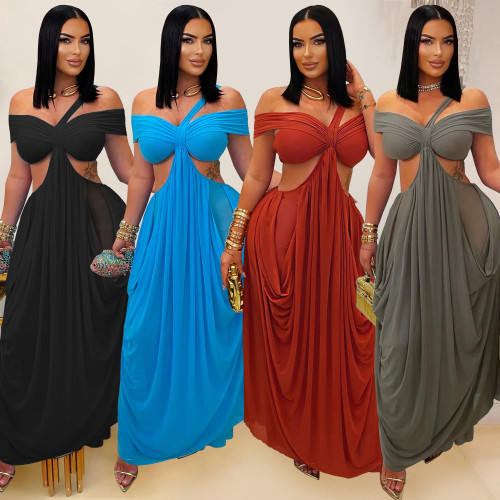 Sexy Mesh Off Shoulder Cut Out Fashion Maxi Dress