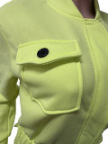 Solid Warm Lining Zipper Jacket and Wide Leg Pants Two Piece Tracksuit
