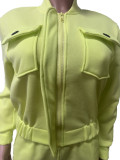 Solid Warm Lining Zipper Jacket and Wide Leg Pants Two Piece Tracksuit