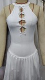 Patchwork Sleeveless Bow Tie Hollow Slim Waist Pleated Dress