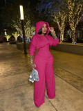 Solid Lace-up Back Corset  Hoodie Top and Wide Leg Pants Casual Two Piece Set