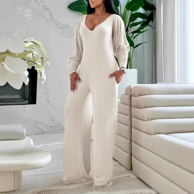 Ribbed Sleeveless Wide Leg Jumpsuit with Shrug Top Two Piece Set