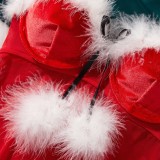 Christmas Women Velvet Mesh Patchwork Pom-Pom Sexy Strap Nightgown Lingerie Set