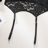 Women Black Floral Lace Sexy Three-Piece Lingerie