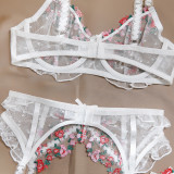 Women Sexy Lingerie Set Lace Embroidered Four-Piece Set