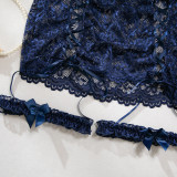 Women Lace-up Floral Lace See-through Sexy Lingerie Set