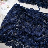 Women Lace-up Floral Lace See-through Sexy Lingerie Set
