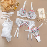Women Sexy Lingerie Set Lace Embroidered Four-Piece Set