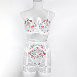 Women Sexy Lingerie Set Lace Embroidered Four-Piece Set