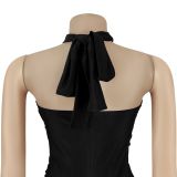 Women Solid Halter Neck Keyhole Bell Bottom Jumpsuit