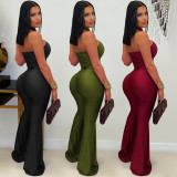 Women Solid Halter Neck Keyhole Bell Bottom Jumpsuit