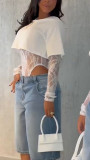 Women Cropped T-Shirt and Lace Bodysuit Two Piece Set