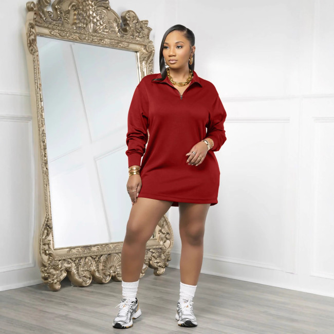 Sexy Solid Long Sleeve Sweat Dress Loose Casual Dress