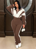 Patchwork Contrast Color High Waisted Sports Tracksuit